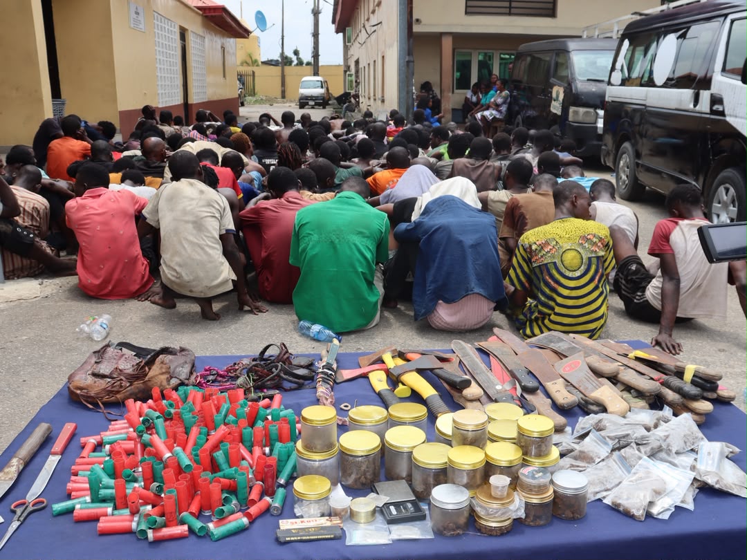 Police arrest 147 suspects, recover 250 cartridges, machetes in Lagos crackdown